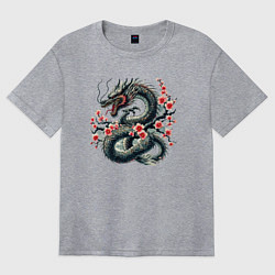 Футболка оверсайз женская Japanese dragon and sakura - irezumi, цвет: меланж