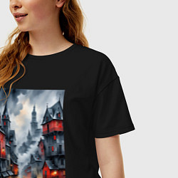 Футболка оверсайз женская Туманные улицы Лондона, цвет: черный — фото 2