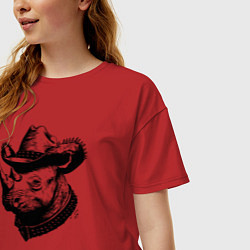 Футболка оверсайз женская Носорог ковбой, цвет: красный — фото 2