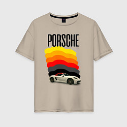 Женская футболка оверсайз Автомобиль Porsche на фоне флага ФРГ