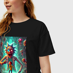 Футболка оверсайз женская Морти в лаборатории Рика Санчеса - нейроарт, цвет: черный — фото 2