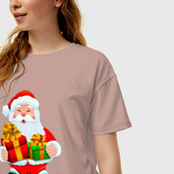 Футболка оверсайз женская Дед Мороз принёс подарки, цвет: пыльно-розовый — фото 2