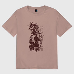 Футболка оверсайз женская Кибернетический самурай, цвет: пыльно-розовый
