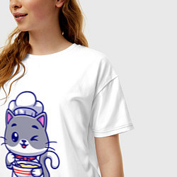 Футболка оверсайз женская Котик на кухне, цвет: белый — фото 2