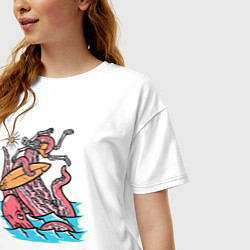 Футболка оверсайз женская Осьминог напал на серфера, цвет: белый — фото 2