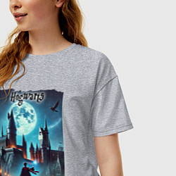 Футболка оверсайз женская Nightly Hogwarts - neon glow, цвет: меланж — фото 2