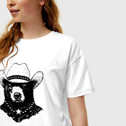 Футболка оверсайз женская Медведь ковбой на диком западе, цвет: белый — фото 2