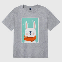 Футболка оверсайз женская Снежный заяц с шарфом, цвет: меланж