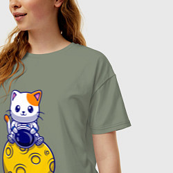 Футболка оверсайз женская Котик на луне, цвет: авокадо — фото 2