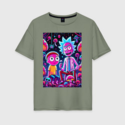 Футболка оверсайз женская Рик и Морти - паучок и грибочки, цвет: авокадо