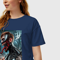 Футболка оверсайз женская Превращение Эдди в Венома - нейроарт фантазия, цвет: тёмно-синий — фото 2