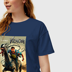 Футболка оверсайз женская Eddie rides a symbiote horse - Venom 3, цвет: тёмно-синий — фото 2