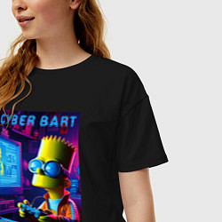 Футболка оверсайз женская Cyber Bart is an avid gamer, цвет: черный — фото 2