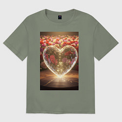 Женская футболка оверсайз Кристальное сердце на фоне роз