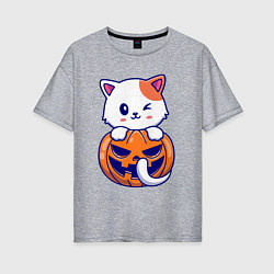 Футболка оверсайз женская Halloween meow, цвет: меланж