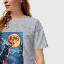 Футболка оверсайз женская Волк и луна, цвет: меланж — фото 2