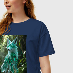 Футболка оверсайз женская Кристальный волк в джунглях, цвет: тёмно-синий — фото 2