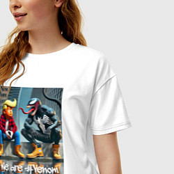 Футболка оверсайз женская Дональд Трамп и Веном - серьёзный разговор, цвет: белый — фото 2