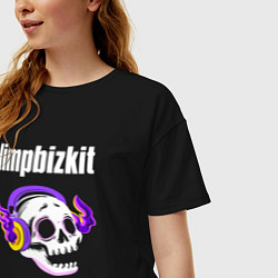 Футболка оверсайз женская Limp Bizkit - неоновый череп, цвет: черный — фото 2