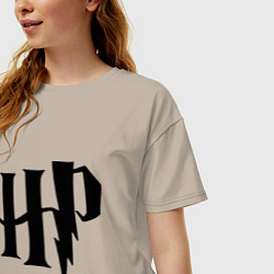 Футболка оверсайз женская Гарри Поттер - логотип, цвет: миндальный — фото 2
