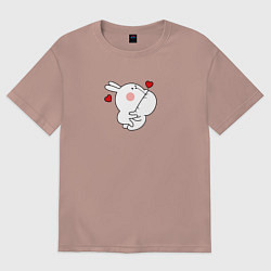 Футболка оверсайз женская Мультяшный кролик укусил для пары, цвет: пыльно-розовый