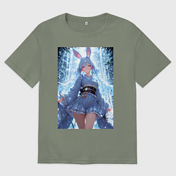 Футболка оверсайз женская Зайка в гармонии с природой, цвет: авокадо