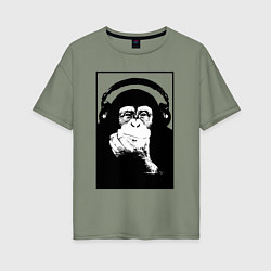 Футболка оверсайз женская Monkey in the headphones, цвет: авокадо