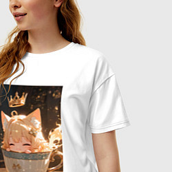 Футболка оверсайз женская Кошечка с короной в чашке, цвет: белый — фото 2