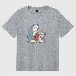 Футболка оверсайз женская Парочка влюбленных пингвинов, цвет: меланж