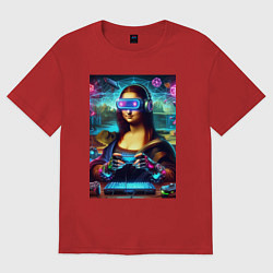 Футболка оверсайз женская Mona Lisa is an avid gamer - cyberpunk, цвет: красный