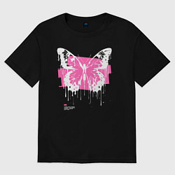 Футболка оверсайз женская Emo butterfly with splashes of paint, цвет: черный