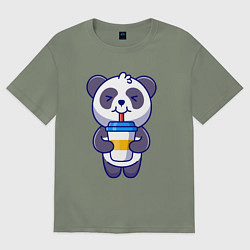 Футболка оверсайз женская Панда наслаждается напитком, цвет: авокадо