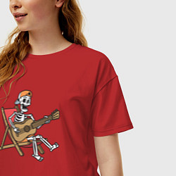 Футболка оверсайз женская Скелетик гитарист, цвет: красный — фото 2