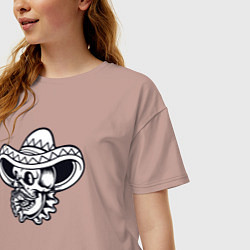 Футболка оверсайз женская Черепок в сомбреро, цвет: пыльно-розовый — фото 2