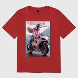Футболка оверсайз женская Барби на спортивном байке - экстрим, цвет: красный