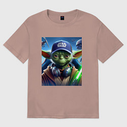 Футболка оверсайз женская Прикольный Йода с наушниками - прикол, цвет: пыльно-розовый
