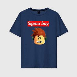 Футболка оверсайз женская Sigma boy roblox head - мем Роблокс Сигма бой, цвет: тёмно-синий