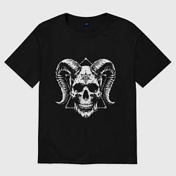Футболка оверсайз женская Рогатый череп, цвет: черный