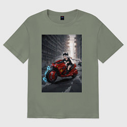 Футболка оверсайз женская Shiroko лиса на футуристичном мотоцикле, цвет: авокадо