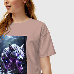 Футболка оверсайз женская Киборг лиса с неоновой подсветкой, цвет: пыльно-розовый — фото 2