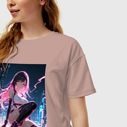 Футболка оверсайз женская Тифа Локхарт из Final Fantasy VII в стиле киберпан, цвет: пыльно-розовый — фото 2