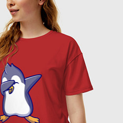 Футболка оверсайз женская Dab penguin, цвет: красный — фото 2