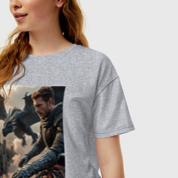 Футболка оверсайз женская Рыцарь летит на драконе, цвет: меланж — фото 2