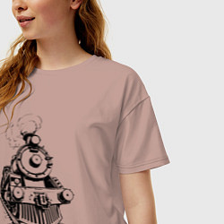 Футболка оверсайз женская Векторный паровоз, цвет: пыльно-розовый — фото 2
