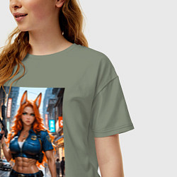 Футболка оверсайз женская Рыжая лиса-полицейский, цвет: авокадо — фото 2