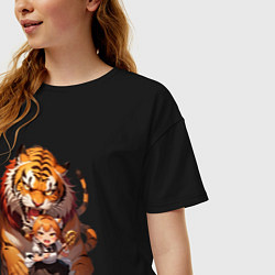 Футболка оверсайз женская Дева в тени тигра, цвет: черный — фото 2