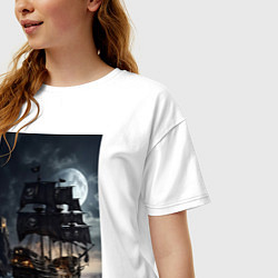 Футболка оверсайз женская Пиратский корабль в шторм, цвет: белый — фото 2