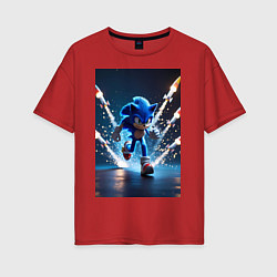 Футболка оверсайз женская Соник убегает от ракет, цвет: красный