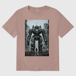Футболка оверсайз женская Конвой роботов в городе, цвет: пыльно-розовый