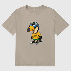 Футболка оверсайз женская Тукан в кроссовках, цвет: миндальный